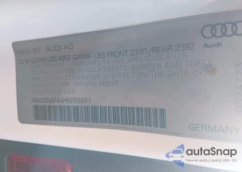 2017 Audi A4 2.0T Premium from USA, damaged, VIN WAUGNAF44HN056891